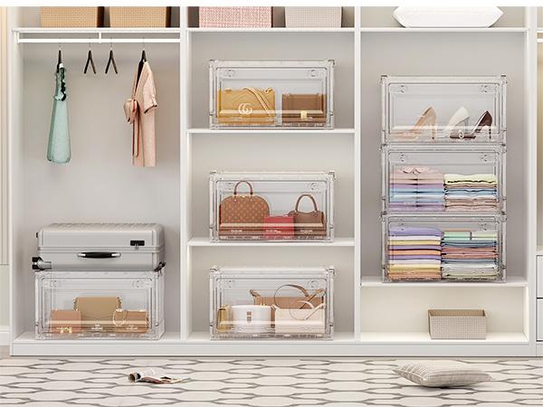BROVIEW C8 160Qt/240Qt/320Qt/400Qt Clear Stackable Storage Bins with Lids and Wheels, Shiny Plastic Storage Bins, Foldable PET Drawer Closet Organizers and Storage Cabinets Display Box for Home Craft Makeup