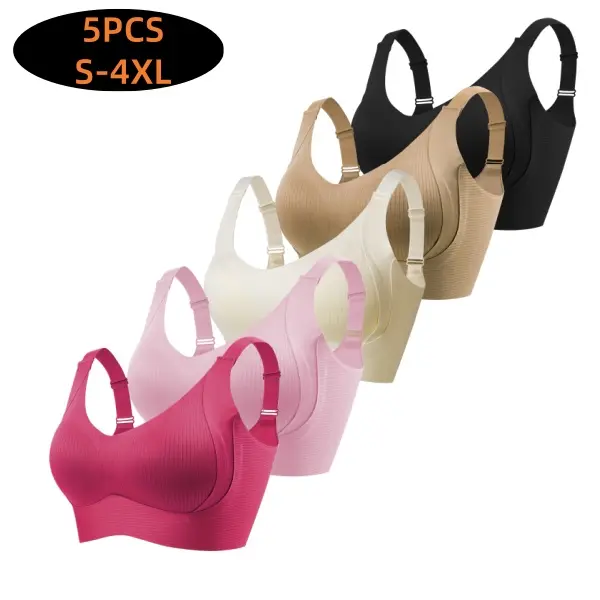 Women's Seamless Wirefree Basic Bras (3/4/5PCS) - Elastane Nylon Fabric, Unlined, Lightweight, Seamless Breathable Design, Comfortable, Flexible Stretch, Compressing Fit, Plus Size, Smooth, No Fraying Edges, All Seasons Casual Underwear for Women