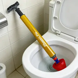 High Pressure Pneumatic Toilet Plunger with Stainless Steel Components & Flexible Rubber Seal for Fast Unclogging of Bathroom Sink Shower Drainages