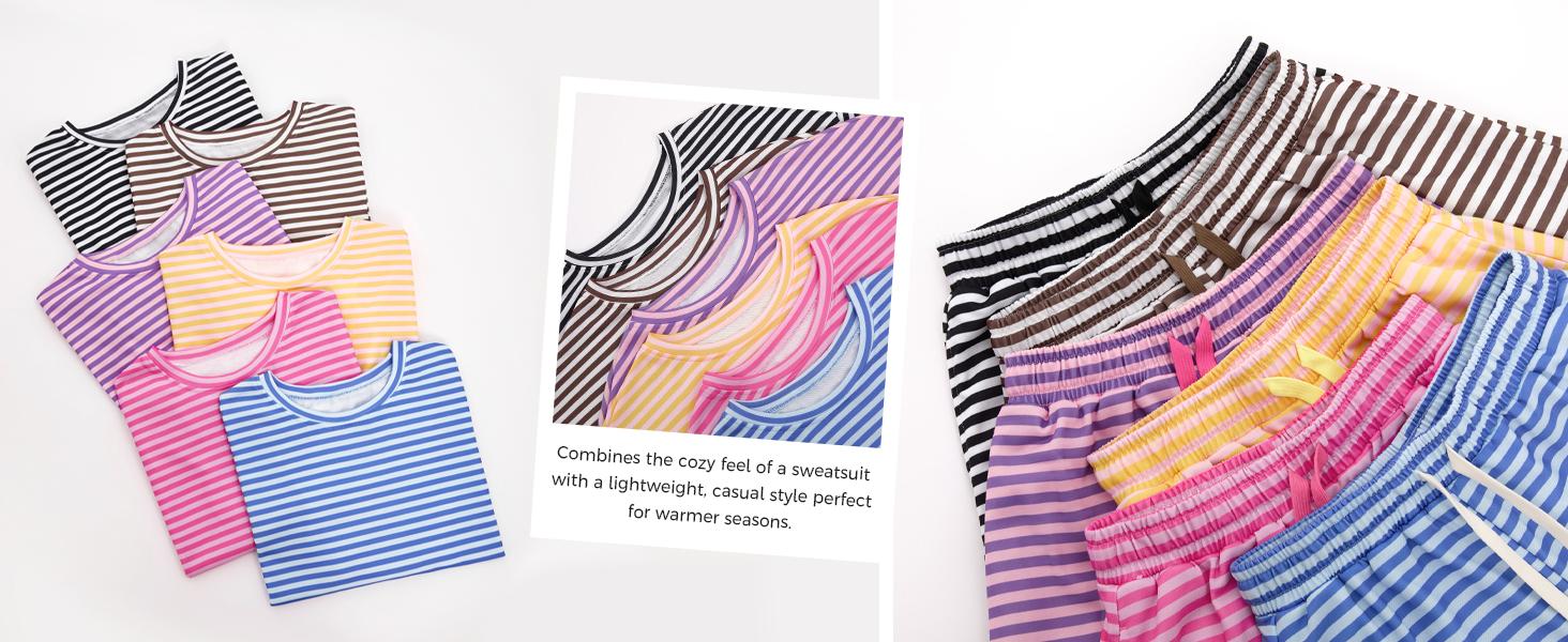 Fisoew Womens Striped Short Sets 2 Piece Outfits Sweatsuits 3/4 Sleeve Pajamas Casual Lounge Sets #TikTokShopHolidayHaul