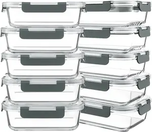 10 Packs 30 oz Glass Meal Prep Containers,Glass Food Storage Containers with Lids,Airtight Lunch Bento Boxes,Microwave,Freezer and Dishwasher,Gray
