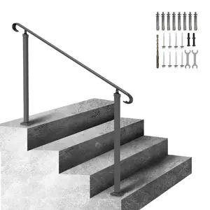 VEVOR Handrails for Outdoor Steps,  Fit 3-5 Steps Outdoor Stair Railing, Wrought Iron Handrail, Flexible Front Porch Hand Rail, Black Transitional Hand railings for Concrete Steps or Wooden Stairs