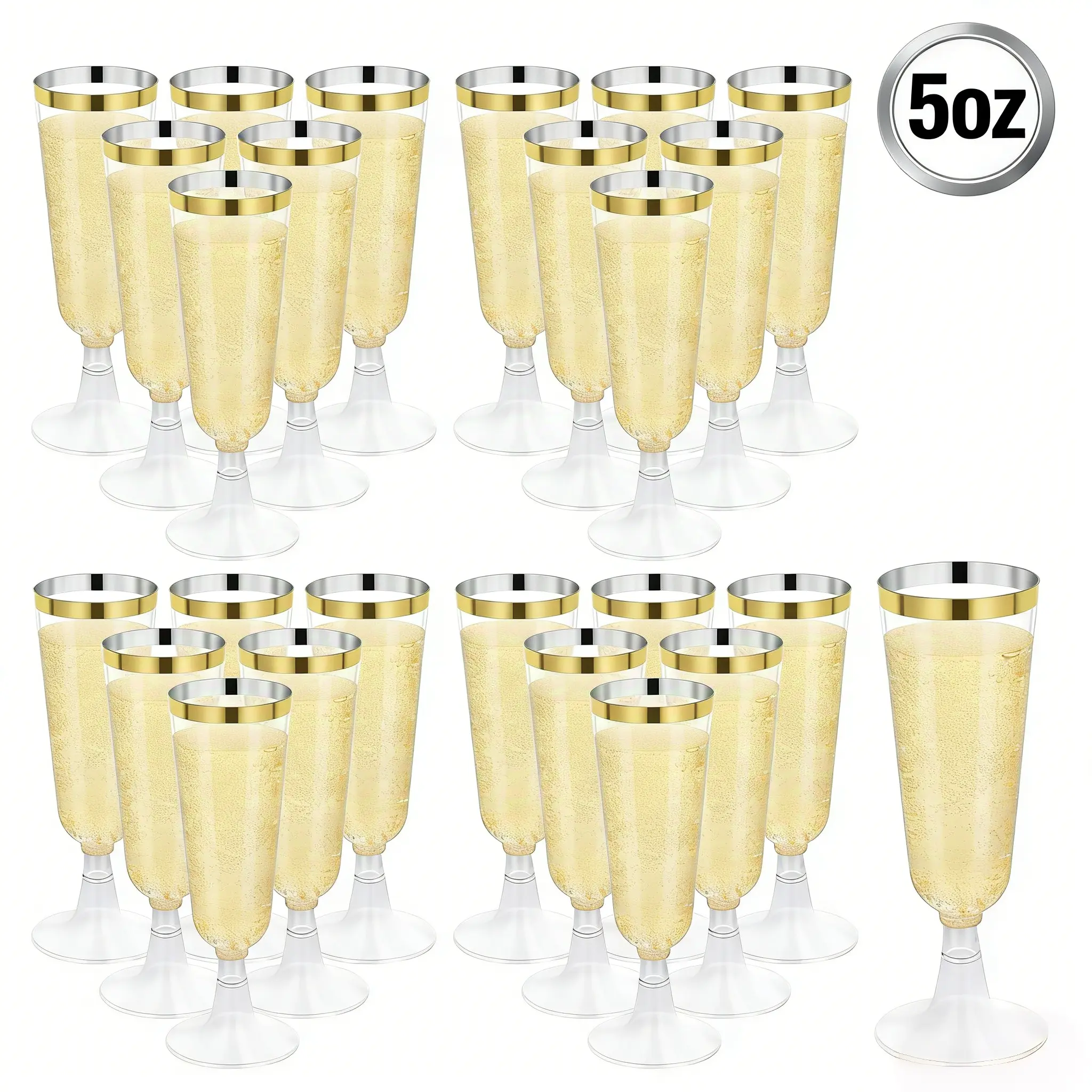 Kesaplan 100Pcs 5oz Plastic Champagne Flutes, Disposable Plastic Wine Mimosa Glasses Assemble Plastic Champagne Cup for Party Wedding Cocktail Cup