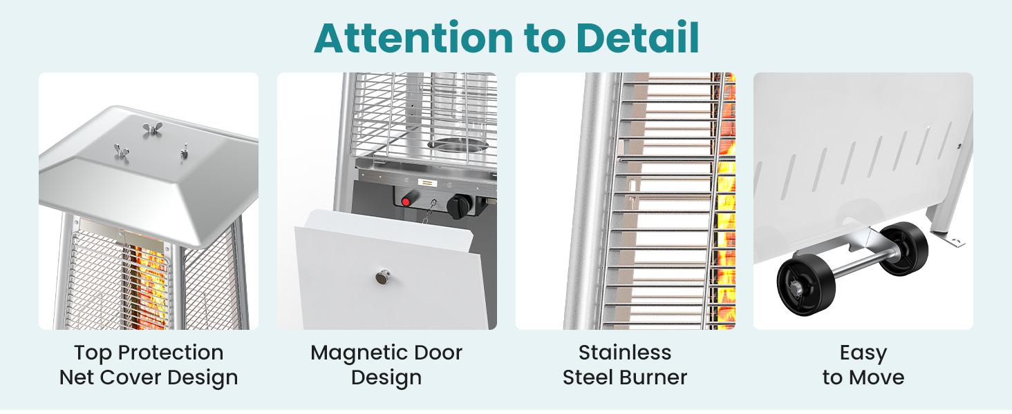 Pyramid Patio Heater, 48000 BTU Outdoor Heater with Wheels and Ignition, LED Propane Patio Heater for Home, Backyard, Garden,Deck and Patio