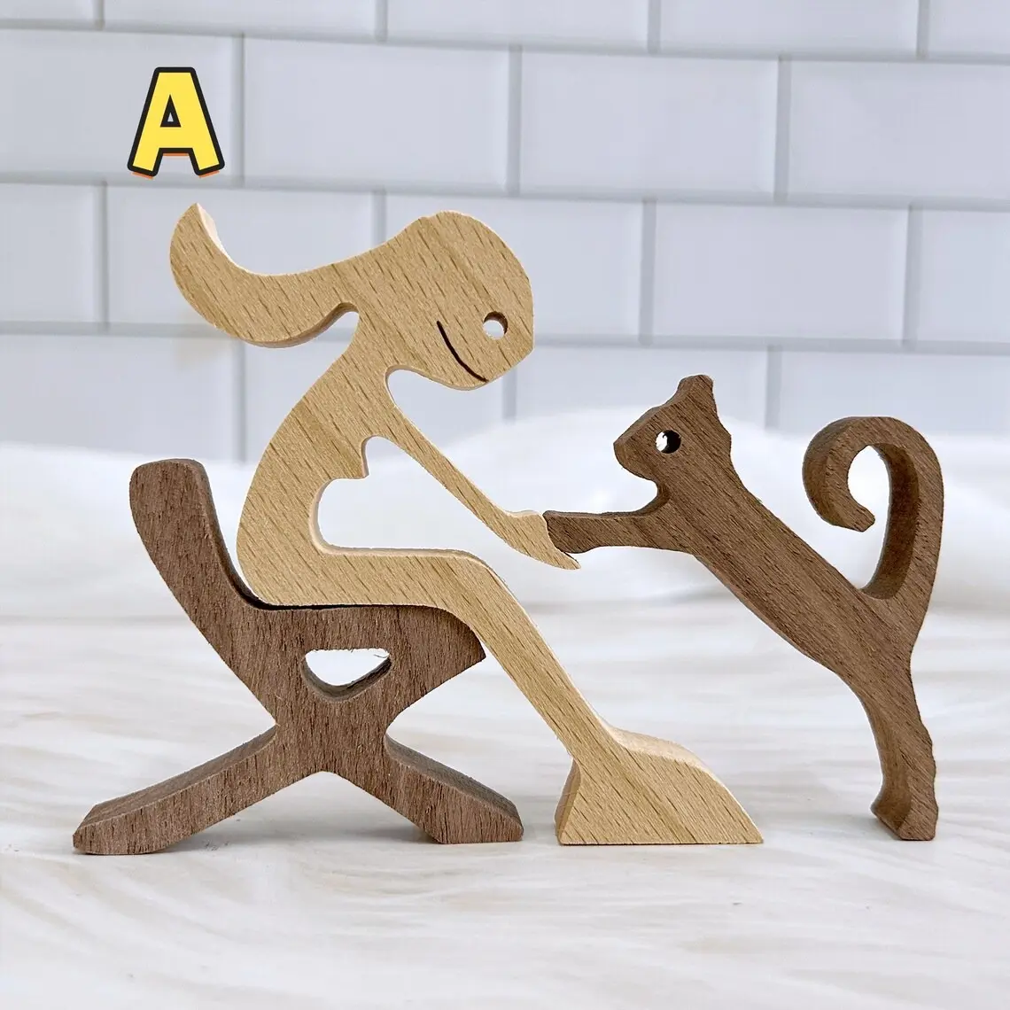 Handmade Wooden Decorations,Home And Dog/Cat Combinations, Wood Carved Tabletop Decorations, Pet Commemorative Decorations, Customized Names