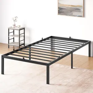 14 Inch Twin Bed Frame No Box Spring Needed, Heavy Duty Twin Platform Metal Bed Frame with Metal Slats, Easy Assembly, Noise Free, Black