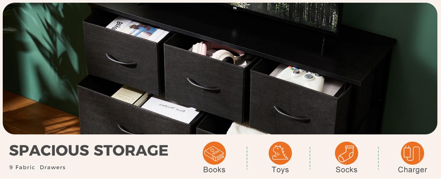 9 Drawers Dresser for Bedroom, Storage Drawers, Fabric Storage Tower Chest of Drawers with Fabric Bins, Sturdy Metal Frame 9 Drawers Dresser for Bedroom, Storage Drawers, Fabric Storage Tower Chest of Drawers with Fabric Bins, Sturdy Metal Frame