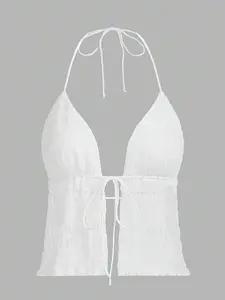 SHEIN ICON Split Hem Tie Backless Mesh Halter Y2k Top