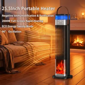 【Clearance Deal】Compact 25.5-inch Indoor Heater 2000W Ceramic Electric Portable Fan Heater Dual-Use for Office Bedroom 3-Speed 12-Hour Timer Tip-Over Safety Remote Control 90° Oscillation Energy-Efficient Christmas Gift space heater