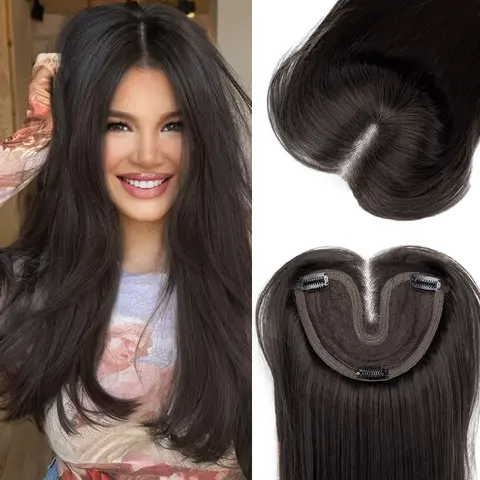 ONLYCUTE Hair Topper 22 inch / 18 inch Slightly Layered Synthetic Hair Pieces No Wig Cap Required Large Natural Invisible Add Volume Length for Women