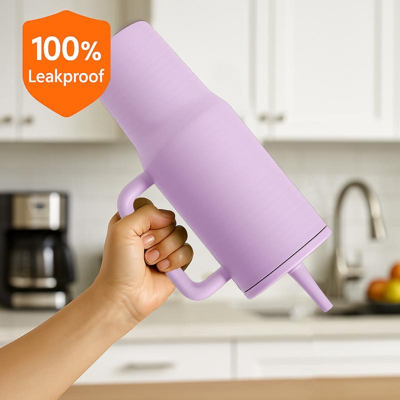 2026Year 40oz Large Capacity Stainless Travel Mug,1 Count Portable Vacuum Insulated Water Bottle with Handle & Foldable Straw,Drinking Cup for Home Office Outdoor Camping,Drinkware,Car,Vacuum Insulated Tumbler stainless steel,Cold Drink Cup for Summer