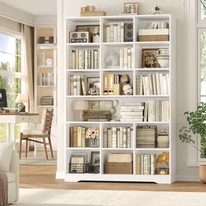FOTOSOK 76” Tall Bookshelf with Storage, 6 Tier White Bookcase with 16 Open Display Shelves, Triple Wide Large Bookshelves and Bookcases, Wood Book Shelf Storage Cabinet for Home Office