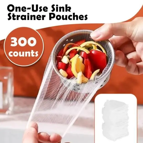 300 Counts Disposable Dishwashing Sink Drain Bags Fine Mesh Stretchable for Collecting Kitchen Food Waste Garbage