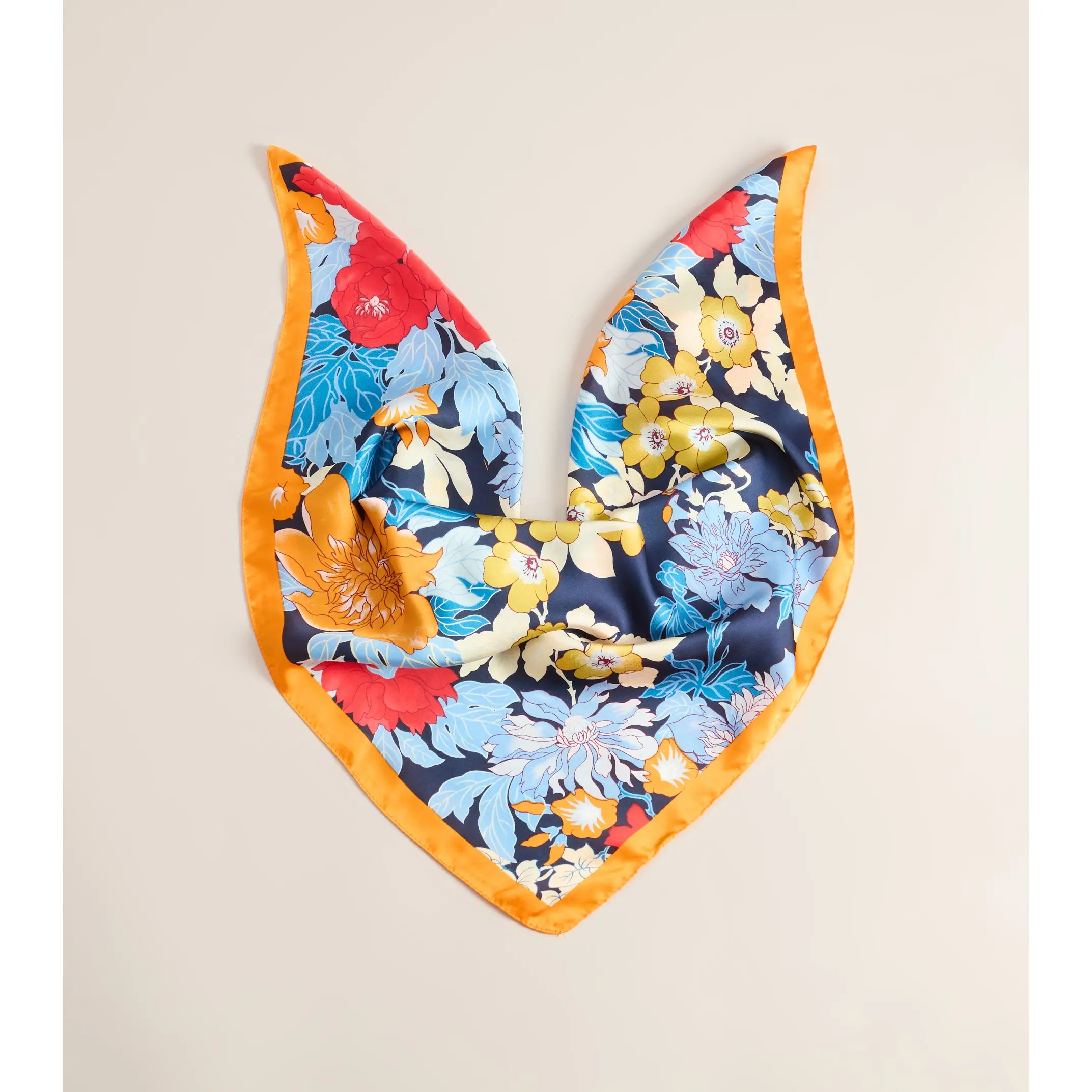 Postcard Ready Floral Print Satin Scarf