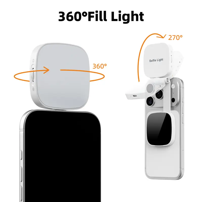 【BackToSchool】Weilisi Magnetic LED Selfie Light for iPhone MagSafe, Rechargeable Adjustable Smartphone/Cellphone Light with Mirror, 5 Modes, CRI97+, Metal Ring Included for Selfies, Makeup, Vlogging, Mobile