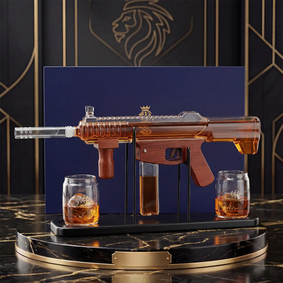 Man Cave Bar accessories, Kollea Gun Whiskey Decanter Set-Limited Edition, Detachable Decanter with Bullet Shot Shaped Bottles, Cool Anniversary Birthday Gift for Him Husband Dad, Military Dispenser for Home Bar Drinking, homedecor, home essentials