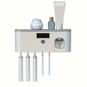 Modern ABS Wireless Charging Ultraviolet Toothbrush Disinfector - Hole-Free Toothbrush Holder Shelf, Gray and Black, Sterilization Function