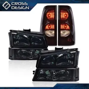 CROSSDESIGN Replacement Smoked Bumper Corner Lamps, Headlights & Tail Lights for 03-07 Chevy Silverado