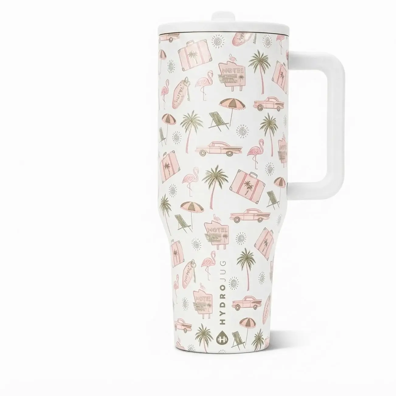 40oz HydroJug Insulated Stainless Steel Water Bottle - Tropical Flamingo Aesthetic, Leakproof Tumbler with Straw & Handle, Women's Travel Cup for Gym & Everyday Hydration (insulation feature included)