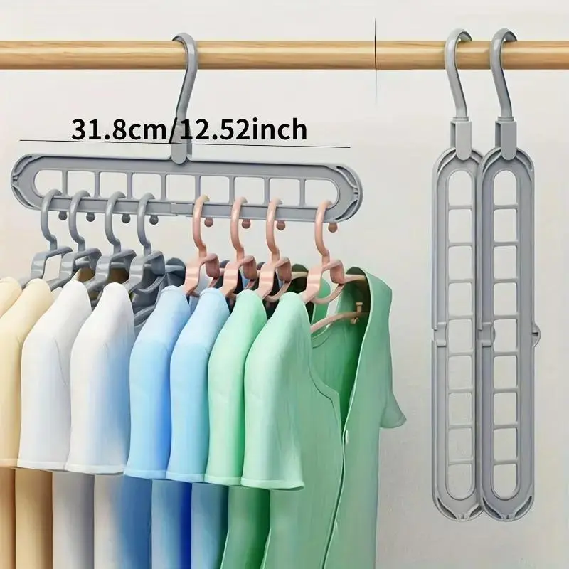 9-Hole Space-Saving Hangers (3 Gray), 360° Rotating Hooks, Multi-Layer Stackable Heavy-Duty Closet Organizers for Hanging, Bedroom Storage Solution, Closet Organization