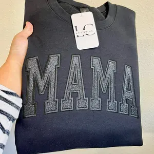 Mama Glitter Heat Transfer Vinyl Embroidered Sweater - Personalized Sparkle for Stylish Moms