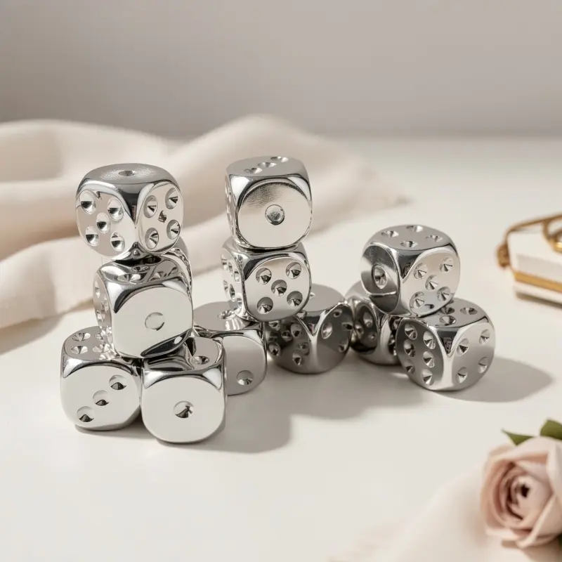 [Light Luxury Silver Dice] 4pcs of Light Luxury Grade Precision Electroplated Silver Dice| Solid and Heavy-duty Aluminum Alloy Hexahedron Design Anti-loss and Durability, Bars, KTVs, Entertainment Board Games, LARP Games, and Card Games