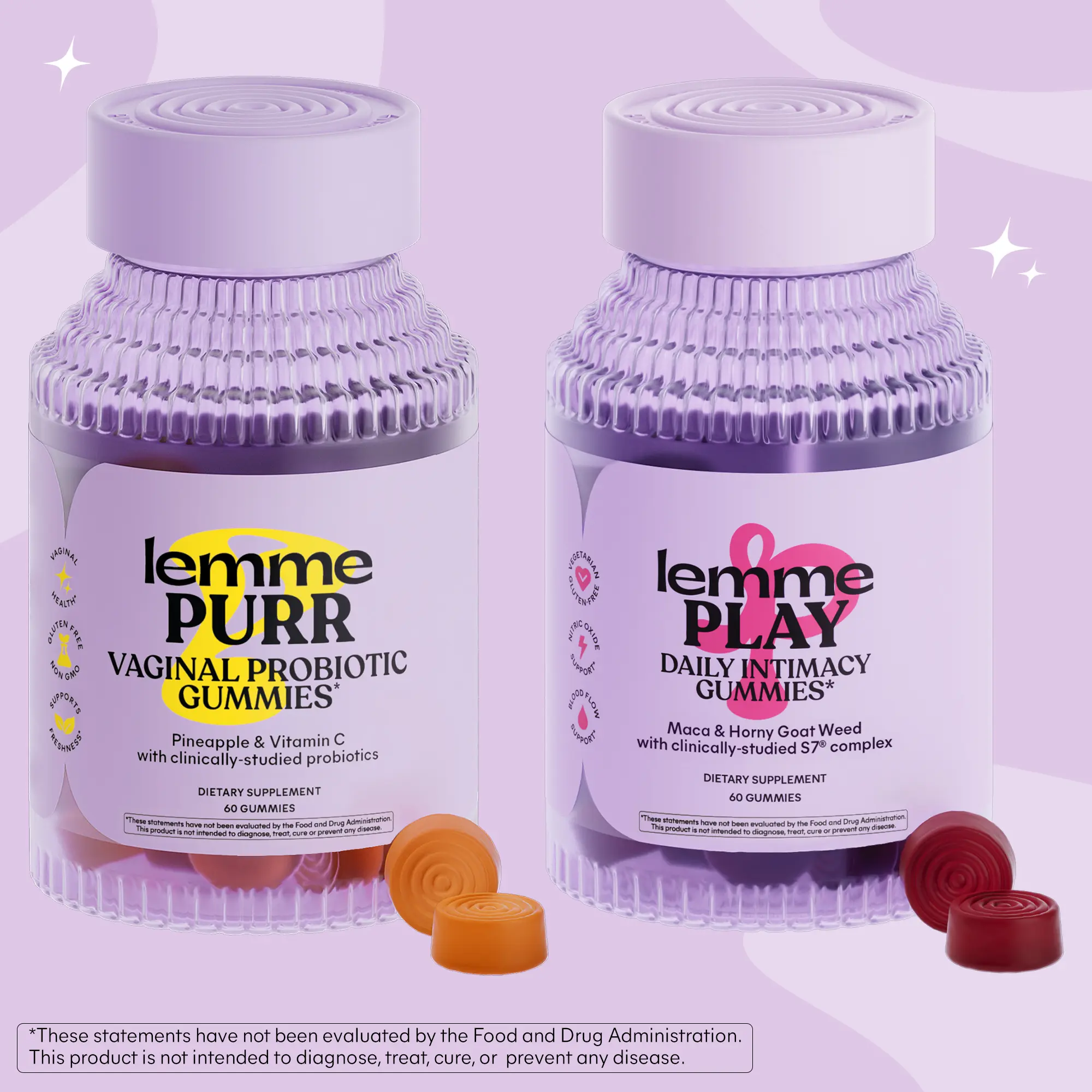 Bedroom Bundle - Lemme Purr Gummies & Lemme Play Gummies, Vaginal Health Gummies with Clinically-Studied SNZ-1969 Probiotics + Daily Intimacy Gummies with Clinically-Studied S7 Complex