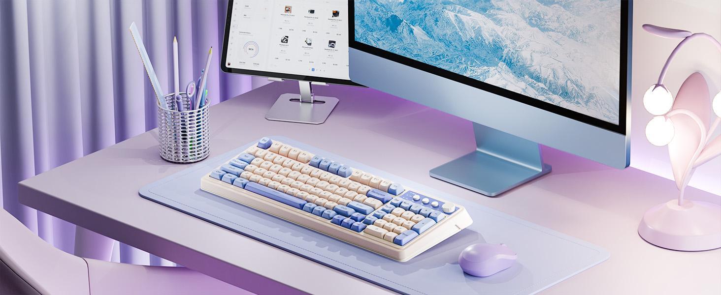 AULA S99 Wireless Gaming Keyboard, Tri-Mode Bluetooth/2.4GHz/USB-C, RGB Backlit Mechanical Keyboard for Office and Gaming, Custom Macro Keys,Media Knob, Mechanical Feel Compatible with PC, Mac, and Xbox Fixed Keycaps & Switches (Non-Replaceable)