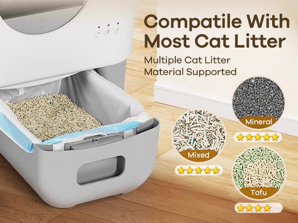 95L Automatic Self-Cleaning Cat Litter Box – App-Controlled, Safety Sensors, Removable Washable Liner, Includes 2 Rolls Garbage Bags