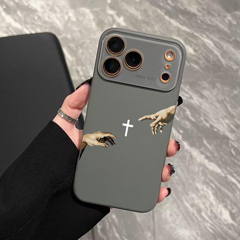 God's Hand and Cross Phone Case, Luxury Dopamine Ins Style Cover for iPhone 17 16 15 14 13 12 Pro Max Plus, Ultra Skin-Friendly TPU, All-Inclusive Glass Lens Protection, Inspirational Christian Gift, Shockproof Aesthetic Faith Case, Lens Window