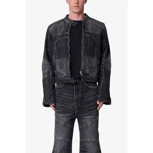 mnml Paneled Moto Denim Jacket - Washed Black