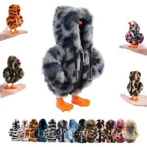 7 Inch Desk Goose Ultra Winter Plush Hoodie Outfit, Warm Thick Furry Magnetic Desk Goose Sweatshirt With Glasses, Adorable Desk Decor Costume Gift
