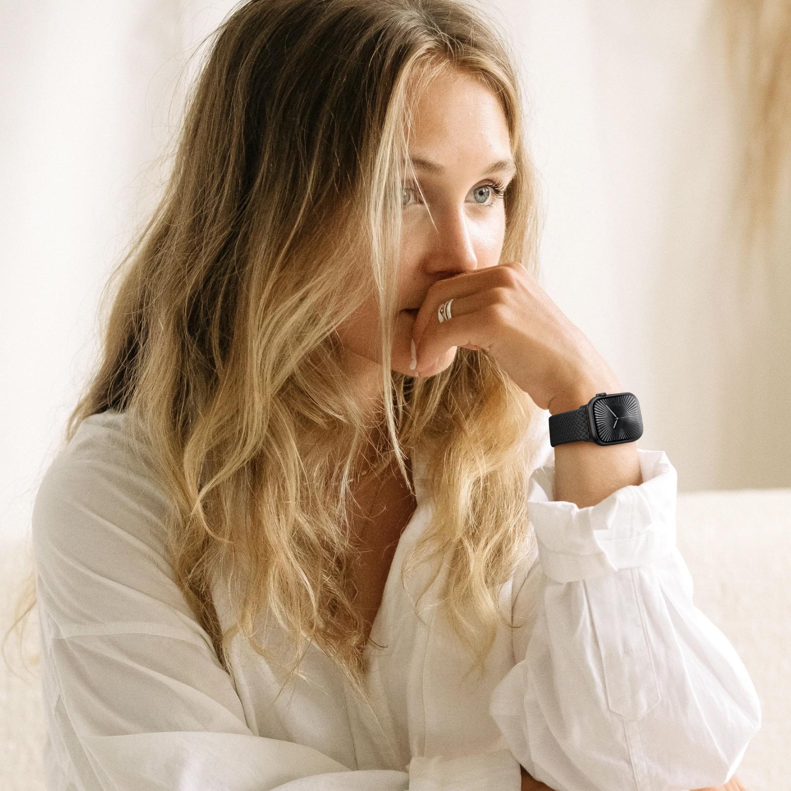 Missair Braided Stretchy Bracelet Band Compatible with Apple Watch 38/40/41/42/44/45/46/49mm (Series 1-10, SE, Ultra), with Magnetic Clasp – Soft Nylon Sport Solo Loop for Women & Men