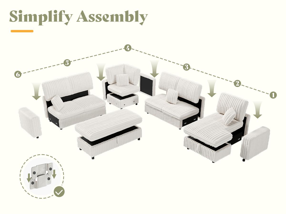 [Ships in 3 Boxes] AMERLIFE 129 Inch Sectional Couches for Living Room, Sectional Couch with Storage & Ottoman, Modular Sectional Sofa Converts to Sleeper, Cloud Couch Sectional for Large Space