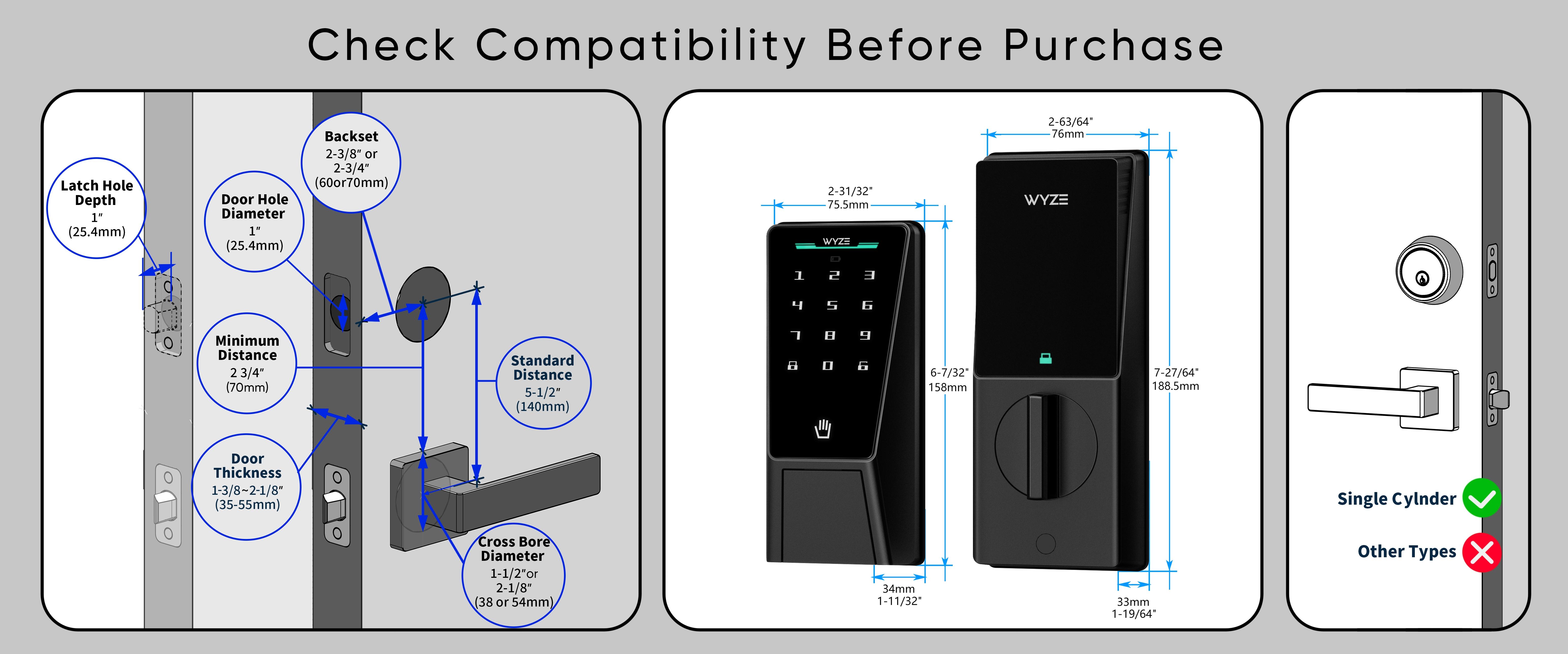 Wyze Palm Lock &mdash; Wi-Fi Palm Recognition Smart Lock for Front Door, Keyless & Touchless Entry, Modern Design, Auto-Lock, Easy Installation, Deadbolt Replacement, IP53 Weatherproof