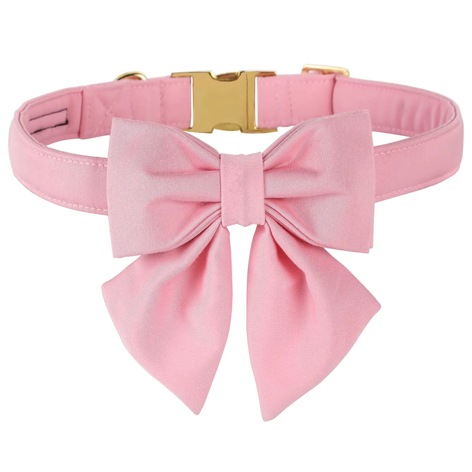 Maca Bates Cherry Pink Solid Color Dog Collar with Detachable Cute Sailor Bow Tie - Breathable Cotton, Adjustable, Multi-Size, Allergy-Friendly, Durable Breakaway Metal Buckle, Secure Fit, Girly, Camera-Ready, Hand Wash Only, For Daily & Special Occasions
