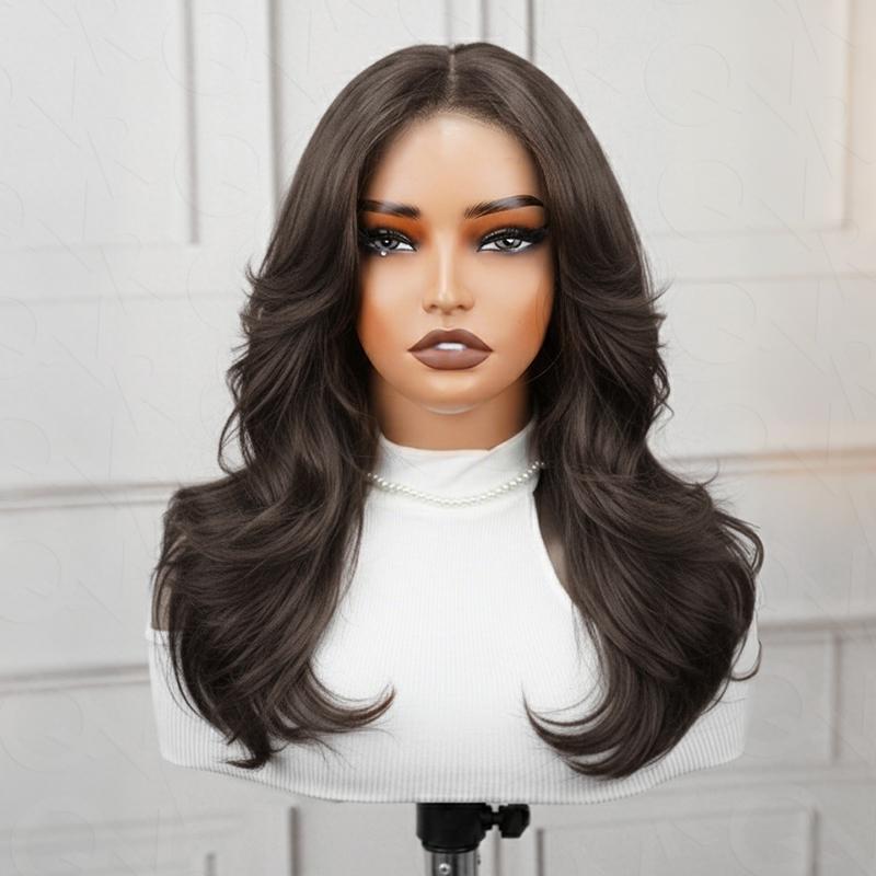 26 Inch Layered Long Lace Front Straight Wigs for Women, Natural Looking Wig with Curtain Bangs 26 Inch Layered Long Lace Front Straight Wigs for Women, Natural Looking Wig with Curtain Bangs