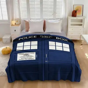 Doctor Who Tardis Fleece Blanket ,  Whovian Decor Gift ， Beautiful Whovians Exclusive Blanket，Cozy   Police Box Blanket for Doctor Who Fans  ,Galaxy Police Box Throw
