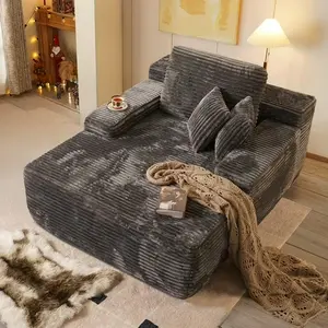 67'' Boneless Chaise Lounge Chair Indoor, Comfy Oversized Chair, Corduroy Upholstered Fluffy Cloud Couch for Living Room, Deep Seat Sleeper Couch Reading Chairs, No Assembly Required (Grey) soft，boneless sectional couch，furniture，bedroom furniture