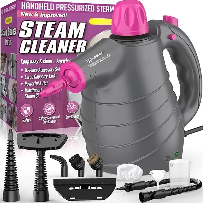 Phueut 2026 Handheld Steam Cleaner with 10Pcs Accessories&Safety Lock,  Multi-Surface Steamer for Cleaning Home, Car, Upholstery, Grout,summerwins summerwins,dorm essentials,home essentials tiktokshopbacktoschool,back to school,back to school haul