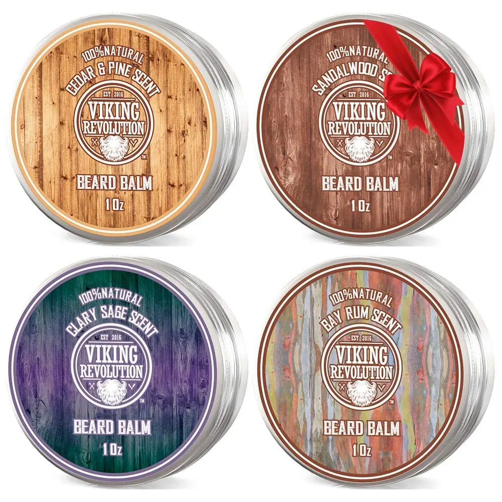 Viking Revolution Sandalwood Beard Balm 2oz & Beard Oil 1oz Non Greasy Formula 100% Natural Argan Jojoba Mango Butter Beeswax Daily Haircare Gel for Men Perfect Gift Styling Cream