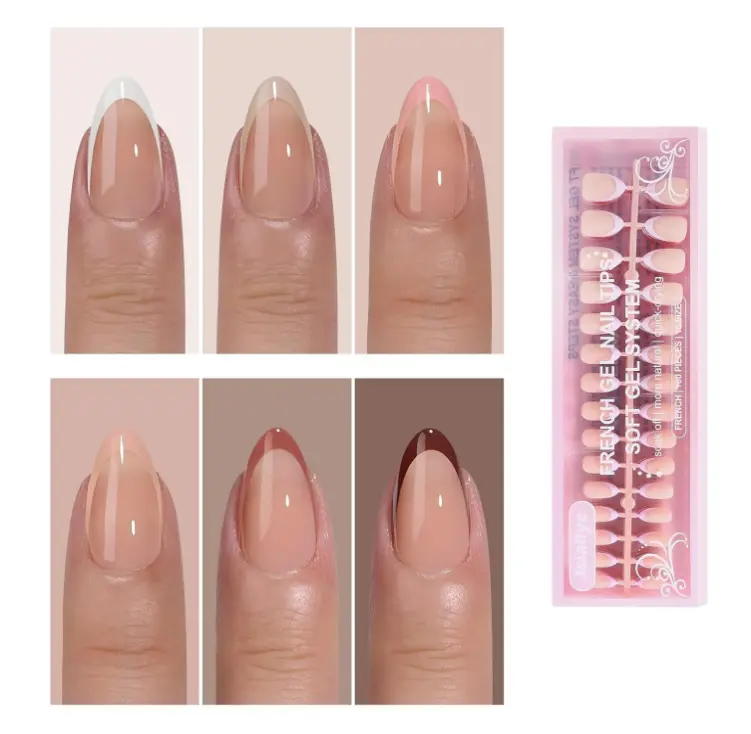 6 Packs 180pcs French Tip Press on Nails Short Almond - French Soft Tip Nails Gel Pre-shaped No File Need,Soak Off Acrylic Fake Nails Extensions for Women Nail Art DIY 15 Sizes