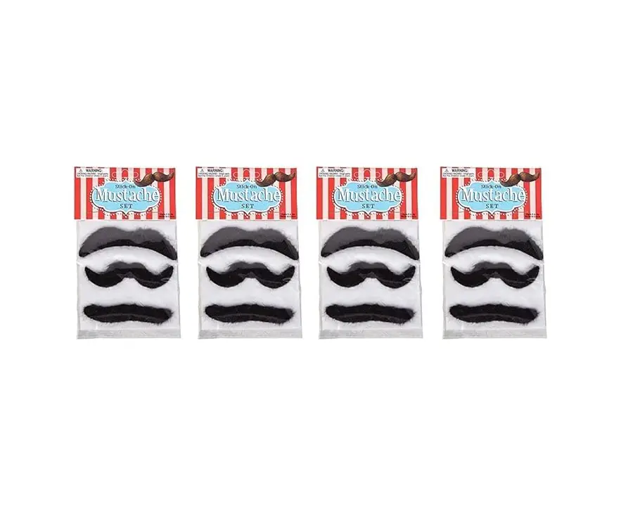 3.5 Inch Mustaches 4 Packs of 3 Mustaches 12 Total Party Event Props Masks Party Supplies Party Favor Fun Playful Accessories for Costume Parties Halloween Themed Events School Plays and Dress Up Activities