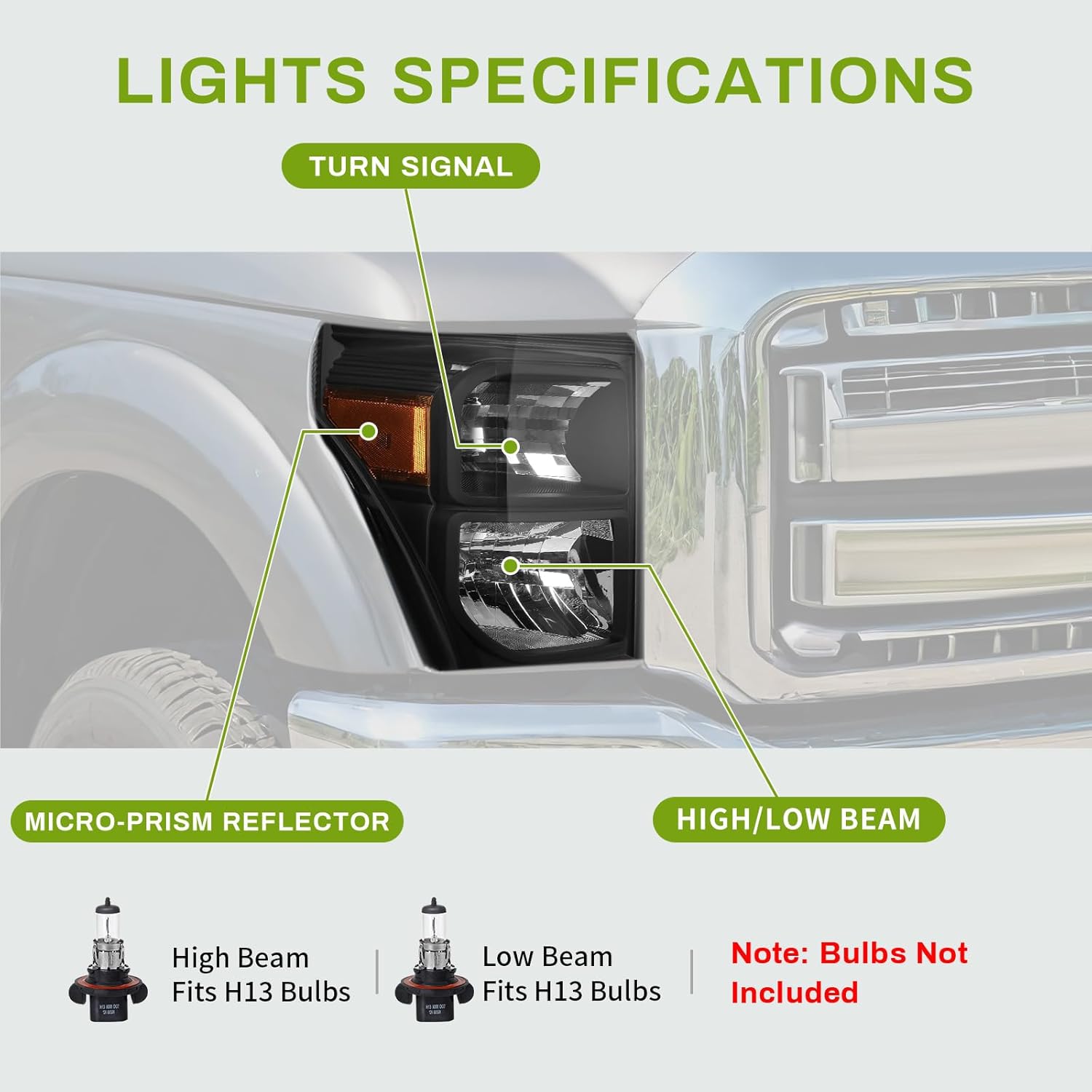 YITAMOTOR Headlights Assembly Compatible with 2011-2016 Ford F-250 F-350 F-450 F-550 Super Duty Replacement Headlamp Black Housing Amber Reflector Clear Lens Chrome Housing Mustang Headlight Assembly