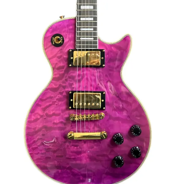 Purple Floral Design Musical Stringed Instrument Electric Guitar - Rosewood Fingerboard, Gold Hardware, Mahogany Body & Neck