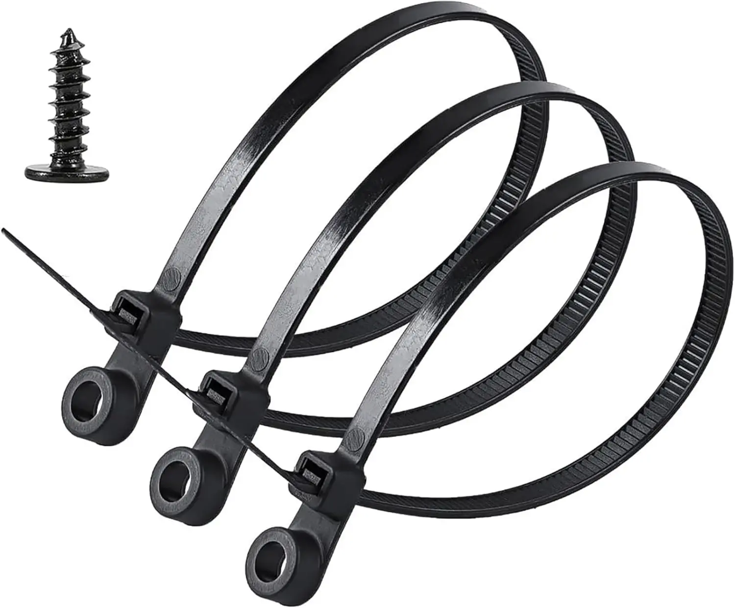 Black 5.9 Inch Nylon Zip Tie with Screw Holes, 100 Pcs, Includes 100 Pcs Black M4 x 12 Stainless Steel Screws for Daily Fastening