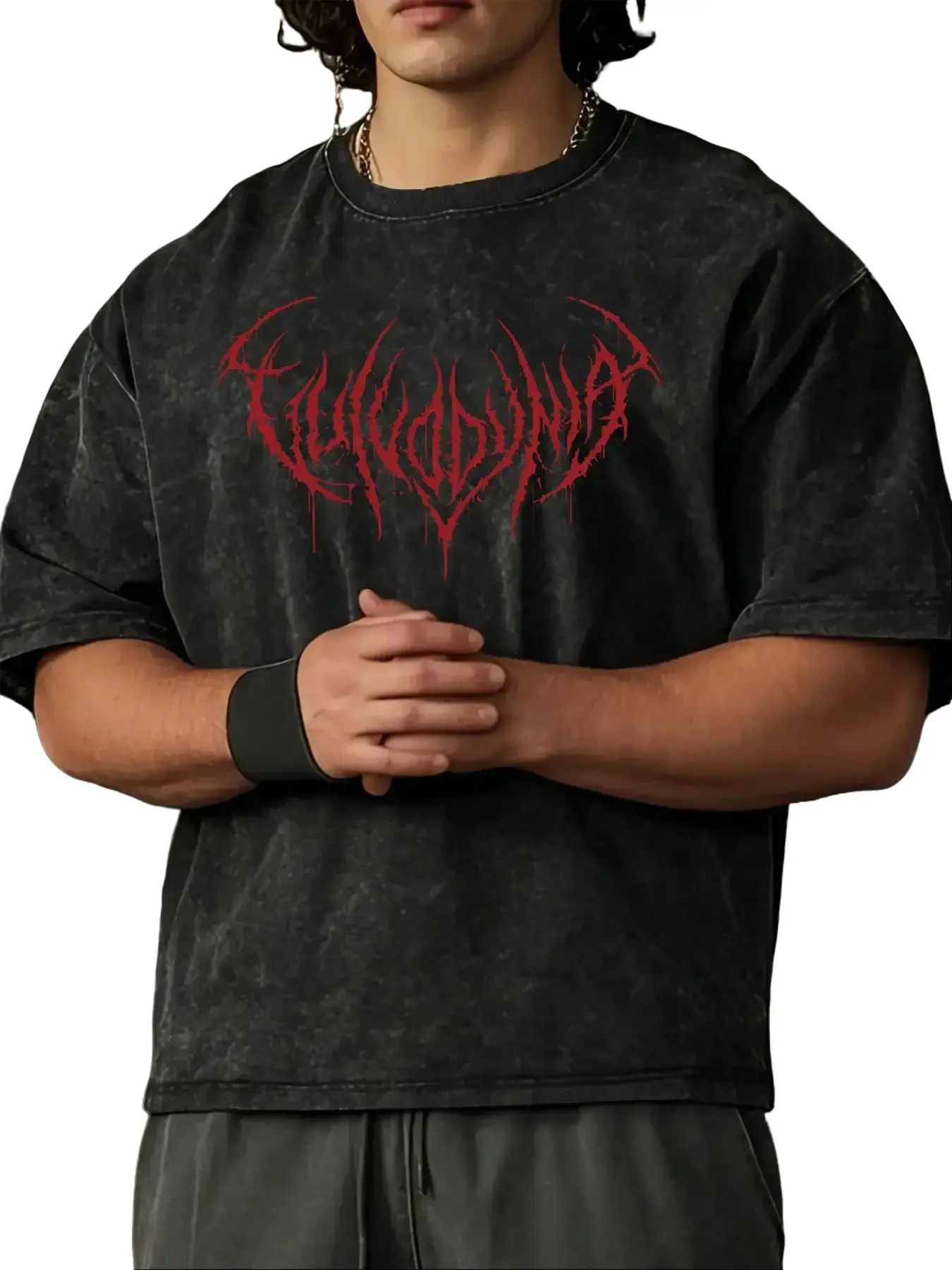Men's Oversized Pump Cover Gym T-Shirt 100% Heavyweight Cotton Vintage Snow Wash Graphic Tee Red Death Metal Gothic Print Streetwear Workout Top Y2K Edgy Gym Apparel For Bodybuilding Casual Wear Trendy Retro Acid Wash Graphic Shirts For Men Top