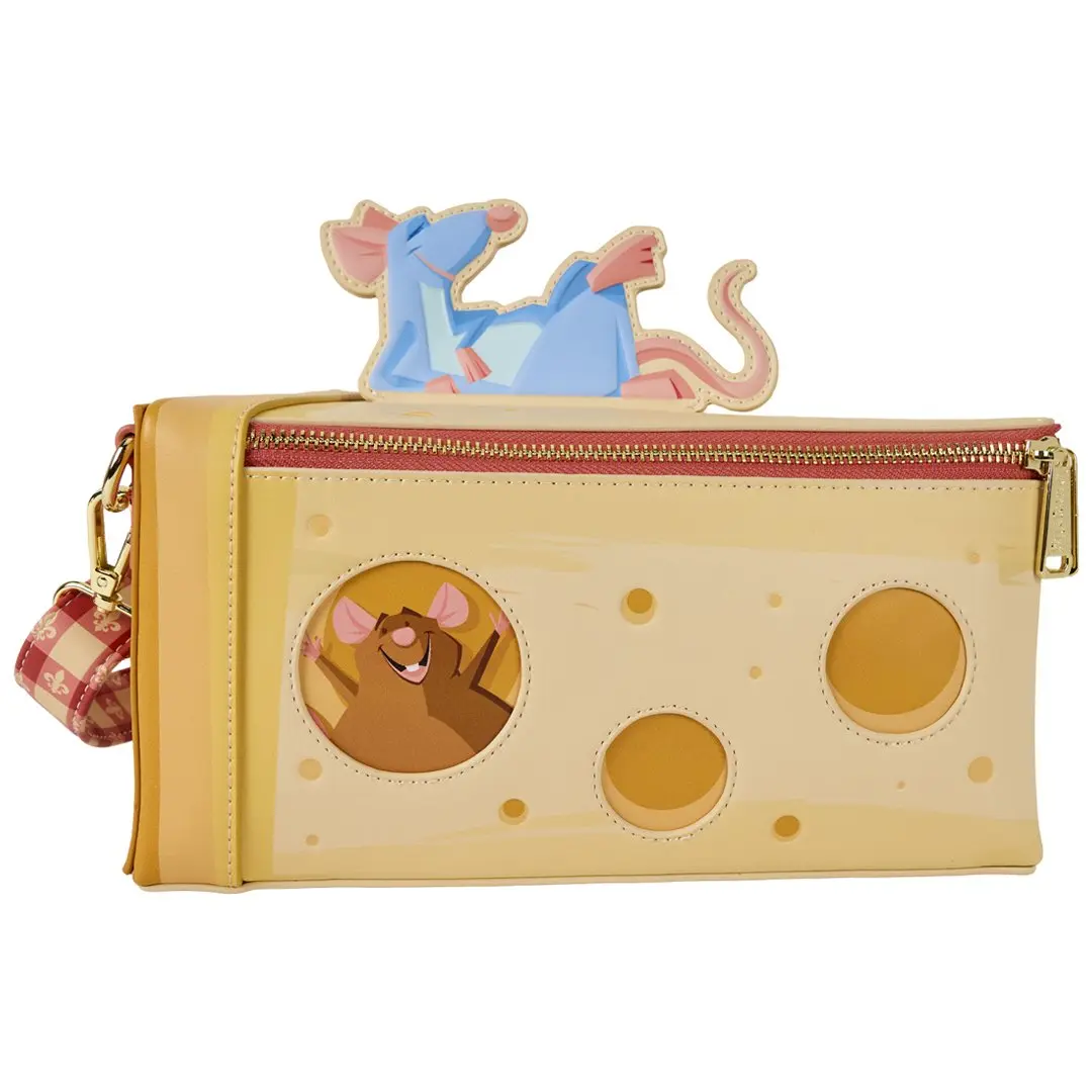 Loungefly Women's Pixar Ratatouille Remy Cheese Figural Crossbody Bag - Faux Leather, Applique & Debossed Details, Playful Crossbody, Purse Women, Multicolor, Ratatouille Holes, Rectangle, Lightweight, Adjustable Strap, Zipper, Casual Graphic Design, Cros