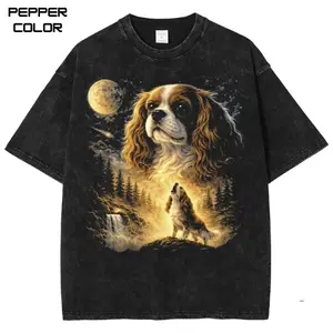 Cavalier Howling to The Moon Vintage T-Shirt, 90s Retro Animal Graphic Tee, Cavalier King Charles Spaniel Shirt, Silly Full Moon Dog Shirt, Unisex Streetwear Tee, Gift For Him and Her