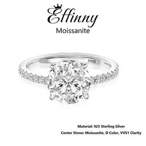 Effinny Lab Created Certified Moissanite 2.0 Carat D Color VVS1 Round Excellent Cut Engagement Ring, Fashion Promise 925 Sterling Silver Jewelry for Women, Wedding